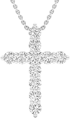 Dazzlingrock Collection Round Gemstone Ladies Cross Pendant (Silver Chain Included), 14K Gold
