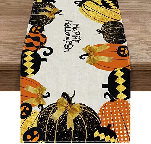ZHEN TING Halloween Pumpkin Table Runner,Halloween Decorations Indoor,13 x 72 Inches Jack-O'-Lantern Table Runner for Home Dress Up Party Decor