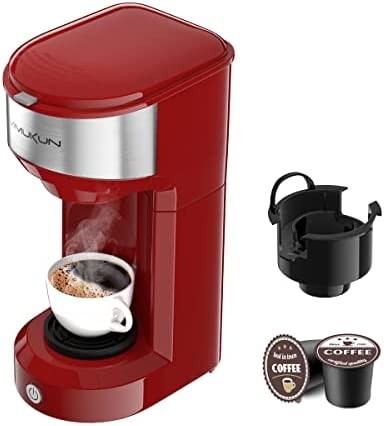 Vimukun Single Serve Coffee Maker Coffee Brewer for K-Cup Single Cup Capsule and Ground Coffee, Single Cup Coffee Makers with 6 to 14oz Reservoir, Mini Size (Red)