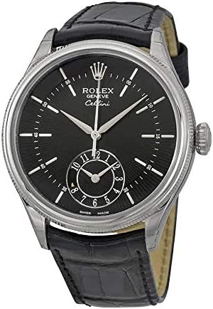 Rolex Cellini Dual Time Black Dial 18kt White Gold Men's Watch 50529BKSBKL