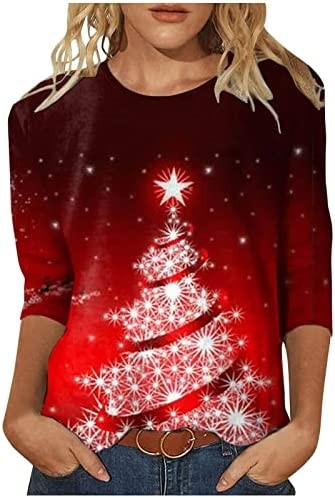 LED Light String Christmas Tree Shirt Neon Light Up T Shirt 3/4 Sleeve Crewneck Christmas Sweatshirt Fall 2022 Tops