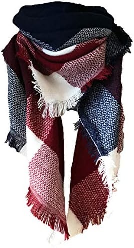 Wander Agio Womens Warm Long Shawl Winter Wraps Large Scarves Knit Cashmere Feel Plaid Triangle Scarf