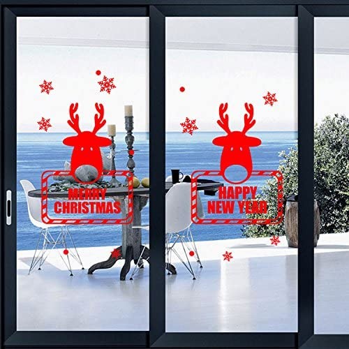 Home Find 29 inches x 23 inches Set of 2 Reindeer Frames with Letters Merry Christmas Happy New Year Wall Decals Living Room Bedroom Window Showcase Stickers Decoration Removable Christmas Home Decor
