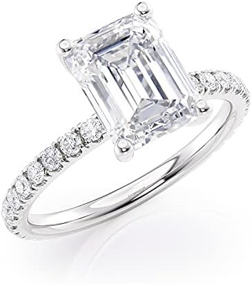 Beverly Hills Jewelers 2 Carat Emerald Cut Moissanite Engagement Ring for Women with 2/5 Carat Round Natural Diamond in 14k Gold (G-H/VS, G-H/SI, cttw, DEW) Anniversary Promise Ring Size 4 to 11