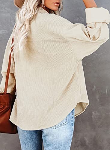 Beaully Women's Corduroy Button Down Pocket Shirts Casual Long Sleeve Oversized Blouses Tops