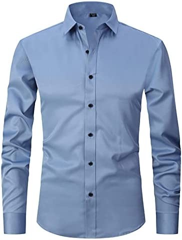 HOTIAN Men's Slim Fit Dress Shirt Spread Collar Tuxedo Shirt Button Down Solid Color