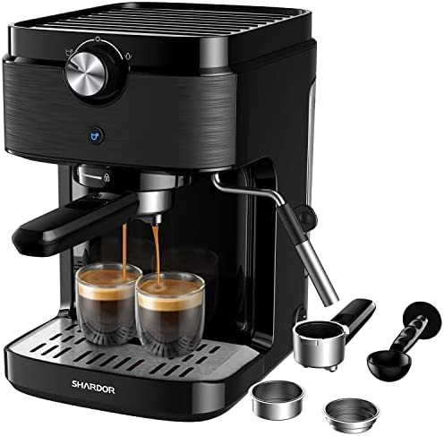 SHARDOR Espresso Machine, Automatic Latte & Cappuccino Maker, 15 Bar Pump Pressure Espresso Coffee Maker with Milk Frother Steam Wand, 1300W, Black
