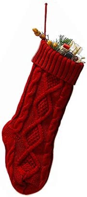 Meiosuns Christmas Stockings Cable Knit Stocking Christmas Decorations Goodie Bags Gift Fireplace Xmas Tree Stocking Ornaments for Holiday Family Friends (Burgundy, Length 18",Pack of 1)