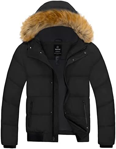 Wantdo Men's Puffer Jacket Cotton Coat with Removable Hood Black Small