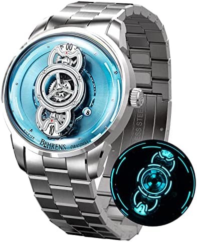 Behrens Watch for Men Unique Design Automatic Watch Swiss GPHG 2020 Skeleton Sapphire Steampunk