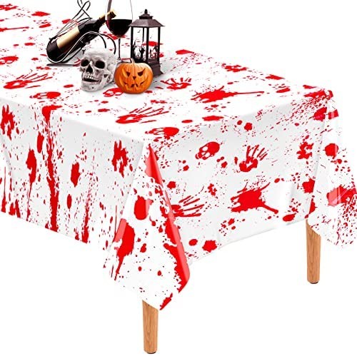 Senneny Halloween Plastic Tablecloth, 54" x 108" Bloody Zombie Halloween Tablecloth Disposable, Spill-Proof Reusable Halloween Table Cover Halloween Table Decor for Halloween Party Supplies