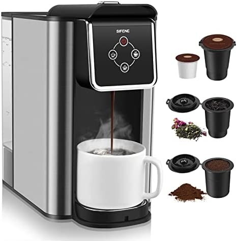 SiFENE Single Serve Coffee Machine, 3 in 1 Pod Coffee Maker For K-Cup Capsule pod, Ground Coffee Brewer, Leaf Tea Maker, 6 to 10 Ounce Cup, Removable 50 Oz Water Reservoir