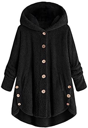 Womens Fuzzy Fleece Winter Jacket Sherpa Open Front Hooded Cardigan Teddy Coat Casual Long Sleeve Outwear with Pockets