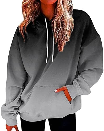 Womens Sweatshirt Oversized Crewneck Long Sleeve Casual Solid Print Pullover Gradient Patchwork Top