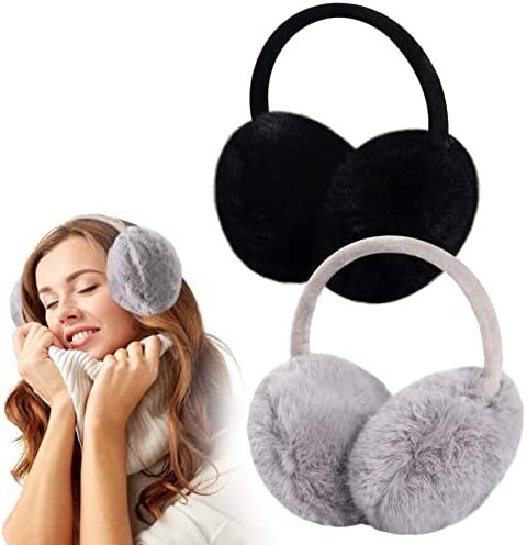 2 Pack Adjustable Faux Fur Earmuffs- Soft Warm Ear Muffs for Winter Women Men- Ear Covers Ear Warmers for Most Adults