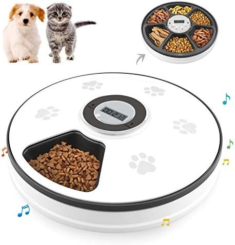 Chintu Automatic Cat Feeder, Auto Cat Food Dispenser - 6 Meals Pet Wet Food Dispenser for Small Dog with Programmable Timer Portion Control Timed Cat Feeder with Voice Reminder
