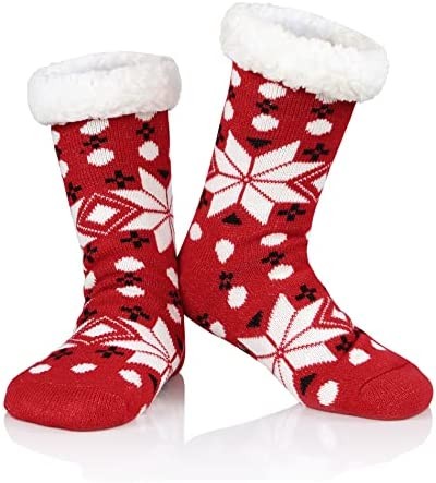 Christmas Slipper Socks Women Fuzzy Socks Gripper Non Slip Socks Athletic Cozy Warm Winter