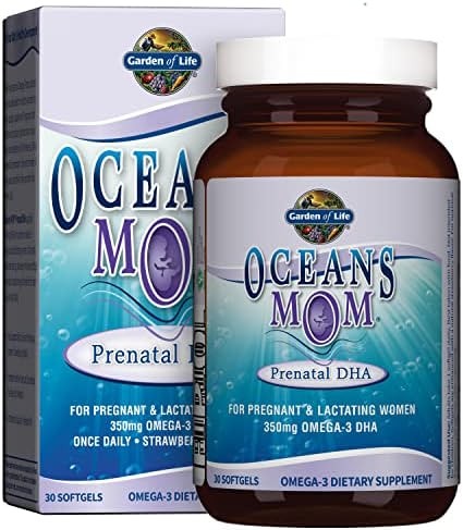 Garden of Life Oceans Mom Prenatal Fish Oil DHA, Omega 3 Fish Oil Supplement - Strawberry, 350mg Prenatal DHA Pregnancy Fish Oil Support for Mamas, Babys Brain & Eye Development, 30 Small Softgels