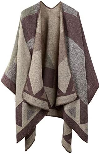 Winter Warm Shawl Wraps Cape - Women Fall Knit Wool Plaid Ponchos Blanket Sweater Fleece Scarf Coat