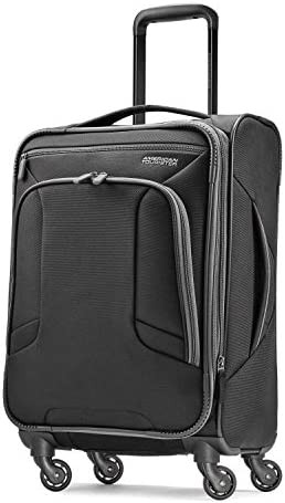 American Tourister 4 Kix Expandable Softside Luggage with Spinner Wheels, Black/Grey, Carry-On 21-Inch