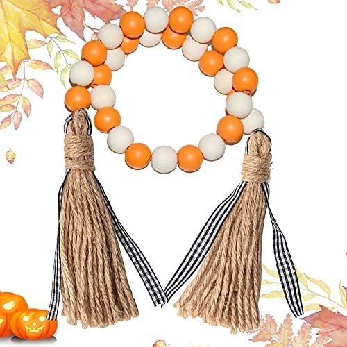 CXCC Halloween Decor Beads Fall Decor Beads 29in Fall Wood Beads Garland Home Fall Decor