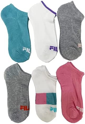 Fila Women's 6-Pack Color Block Stripe Half Cushion No Show Socks