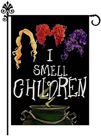 Halloween Hocus Pocus Garden Flag 12x18 Inch, I Smell Children Sanderson Sisters Yard Burlap Festive Farmhouse Halloween Outdoor Decorations