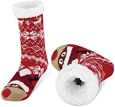 LIVACASA Warm Slipper Socks Fuzzy Fluffy Cozy Soft Winter Christmas Fleece-Lined Slipper Socks for Women Girls with Grippers
