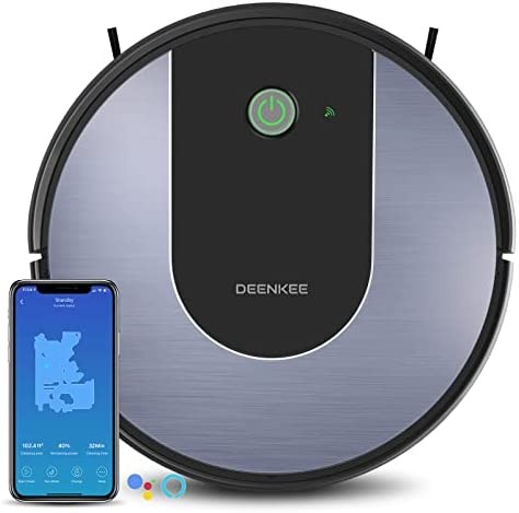 Robot Vacuum, DEENKEE Wi-Fi/App/Alexa Robot Vacuum Cleaner,1600 Pa Suction and 120 Mins Runtime for Pet Hair, Hard Floors,Carpets (6 Cleaning Modes,Smart Navigation&Sensor,Self-Charging,Quiet &Slim)