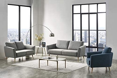 Limari Home Aurili Collection Modern Style Living Room Polyester Fabric Upholstered Loveseat With Wood Legs, Gray