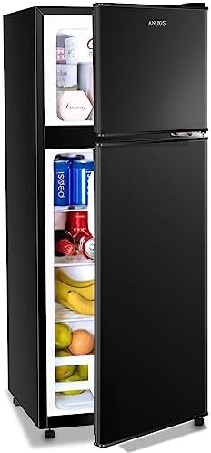 Anukis Compact Refrigerator 4.0 Cu Ft 2 Door Mini Fridge with Freezer For Apartment, Dorm, Office, Family, Basement, Garage, Black