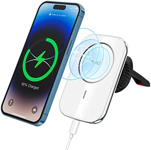 Magnetic Wireless Car Charger,Vebach Metal Mag-Safe Car Charger Air Vent Mount Magnet Fast Car Charger Compatible with iPhone 14/13/12 Series and Magnetic Cases