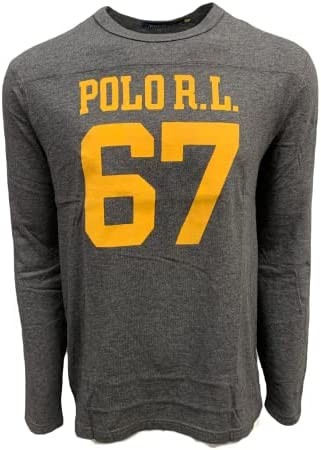 POLO RALPH LAUREN Mens Screened 67 Logo Jersey Long Sleeve T-Shirt (L, Grey Heather)