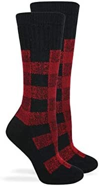 Wiseblend Buffalo Plaid Full Cushion Crew Socks, Red, Ladies Shoe Size 6-9, 1 Pair