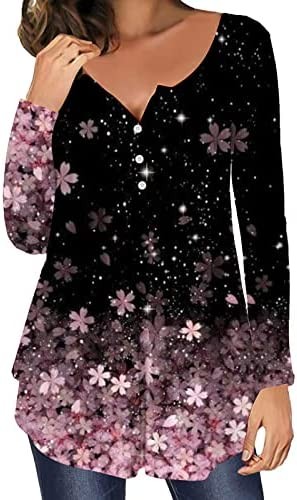 Womens 2022 Fall Fashion Tops Dressy Casual Tunic Tops to Wear with Leggings V Neck Long Sleeve Buttons Up T-Shirts