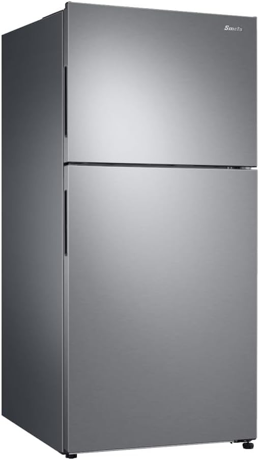 SMETA Refrigerator with Freezer Top 18 Cu. Ft Garage Refrigerators 30" Top Mount Full Size Stainless Steel for Kitchen Fridge, Frost Free Double Door Upright Freezer Led Light, Garage Ready