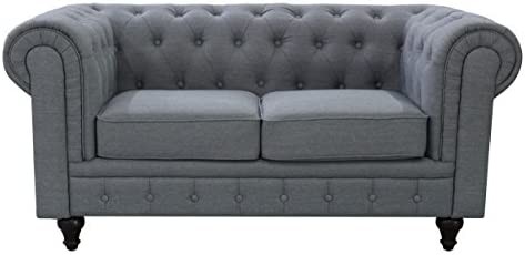 US Pride Furniture Linen Fabric Chesterfield Sofa Set, Grey