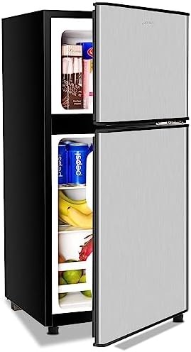Anukis Compact Refrigerator 3.5 Cu Ft 2 Door Mini Fridge with Freezer For Apartment, Dorm, Office, Family, Basement, Garage, Silver