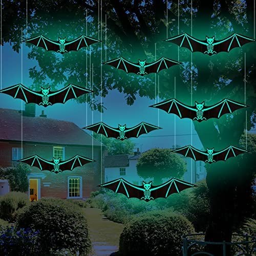 AIFENTE 9pcs Halloween Decoration Glowing Bat, Hanging Halloween Decorations Outdoor, Solar Halloween Decorations, Yard Sign Outdoor Decorations Use for Halloween Tree, Lawn, Ceiling, Wall