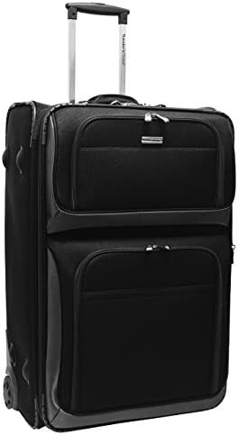 Traveler's Choice Conventional II Softside Expandable Rugged Rolling Upright Suitcase, Lightweight Travel Luggage, Black, Checked-Large 30-Inch