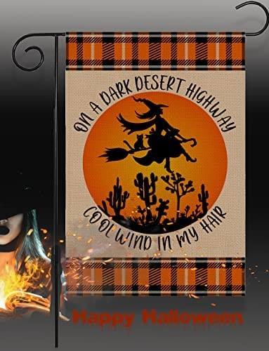Halloween garden flag 12x18 Inch Double Sided, Happy Halloween Sign, Hocus Yard Outdoor Porch Witch Decoration
