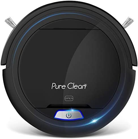 Pure Clean Robot Vacuum Cleaner - Upgraded Lithium Battery 90 Min Run Time - Automatic Bot Self Detects Stairs Pet Hair Allergies Friendly Robotic Home Cleaning for Carpet Hardwood Floor
