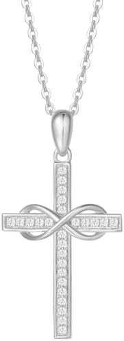 FANCIME 14k Solid Gold 0.13cttw Genuine Diamond Crucifix Cross Infinity Forever Love Pendant Necklace Fine Jewelry Birthday Mother's Day Gifts for Women Girls, 16"+2" Extender