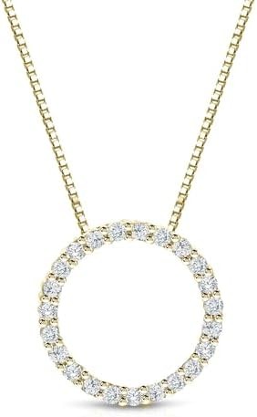 Diamond Wish 1/6 to 1 Carat Diamond Circle of Life Round Pendant Necklace for Women in 14k Gold (I1-I2, cttw) on 18 Inch Long Chain with Spring Ring Clasp