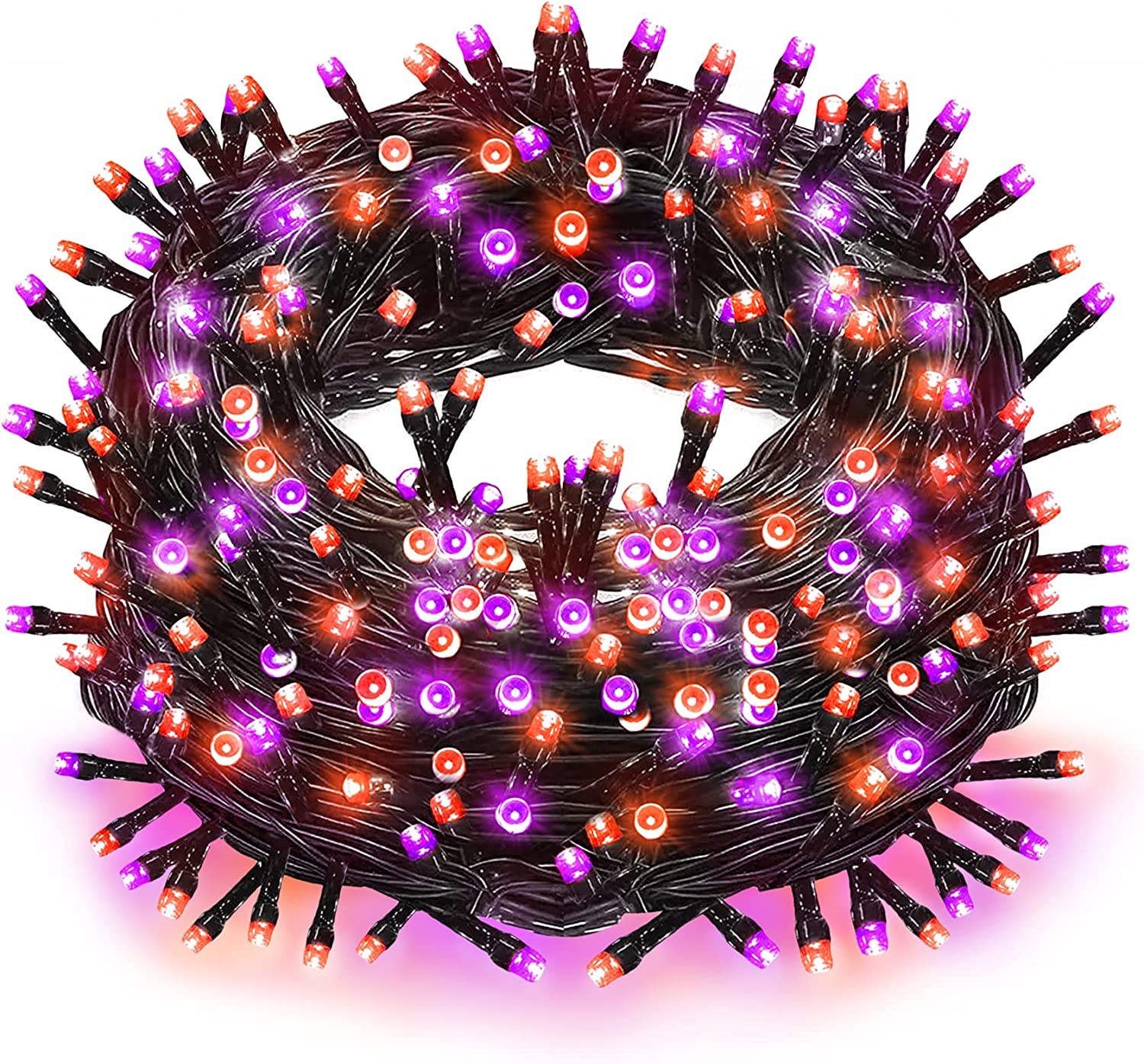 110ft 300LED Orange and Purple Halloween Lights Decorations, 8Modes Halloween String Lights Connectable Orange Purple Twinkle Halloween LED Lights Plug in for Holiday Home Party Decor Outdoor Indoor