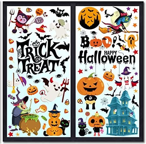 GJX 132pcs Halloween Window Clings Decorations for Glass Windows Double-Side Removable Halloween Window Decals Stickers for Halloween Party Decorations