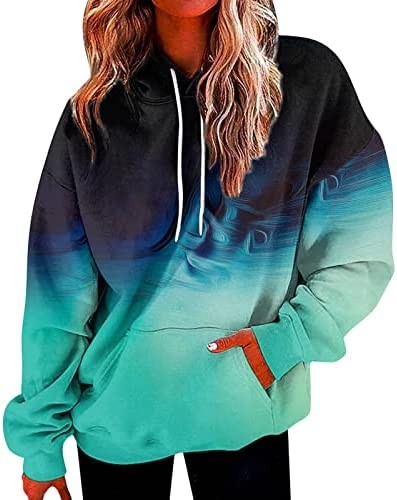Womens Sweatshirt Oversized Crewneck Long Sleeve Casual Solid Print Pullover Gradient Patchwork Top