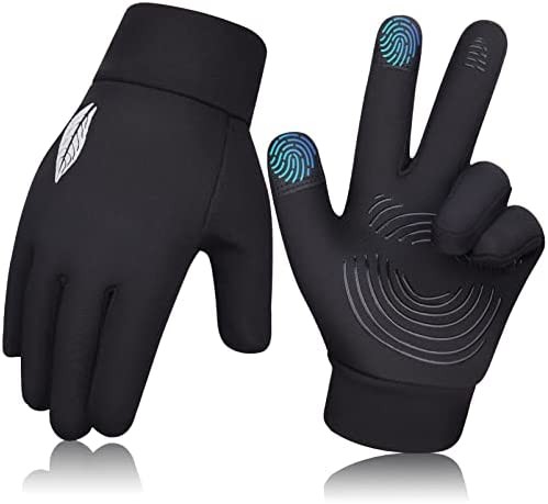 OKIDSO Kids Winter Touch Screen Gloves: Waterproof Cold Weather Warm Running Sports Mittens for Aged 6-12 Boy & Girl Black & Grey