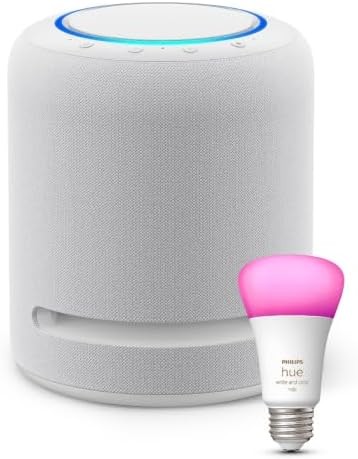 Echo Studio | Glacier White with Philips Hue Color Smart Bulb