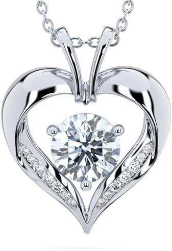 NOA LYNN Moissanite heart pendant gift for wife necklace with love 925 sterling silver necklace for wife jewelry Moissanite necklace for women Sterling silver pendant Necklace Love heart Moissanite Pe